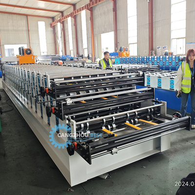 PLC sterowanie hydrauliczne cięcie Tr4 Tr5 walcowane trzywarstwowe dachówki blachy maszyny dla Peru