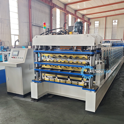 PLC sterowanie hydrauliczne cięcie Tr4 Tr5 walcowane trzywarstwowe dachówki blachy maszyny dla Peru